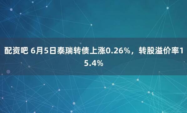 配资吧 6月5日泰瑞转债上涨0.26%,转股溢价率15.4%
